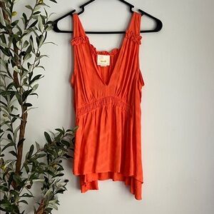 Maeve Vibrant Orange Ruffle V-Neck Blouse